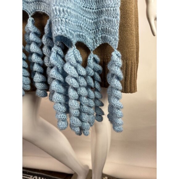 Light Blue Knit Scarf With Twisted Tassels By Green Tea Group - Picture 3 of 15